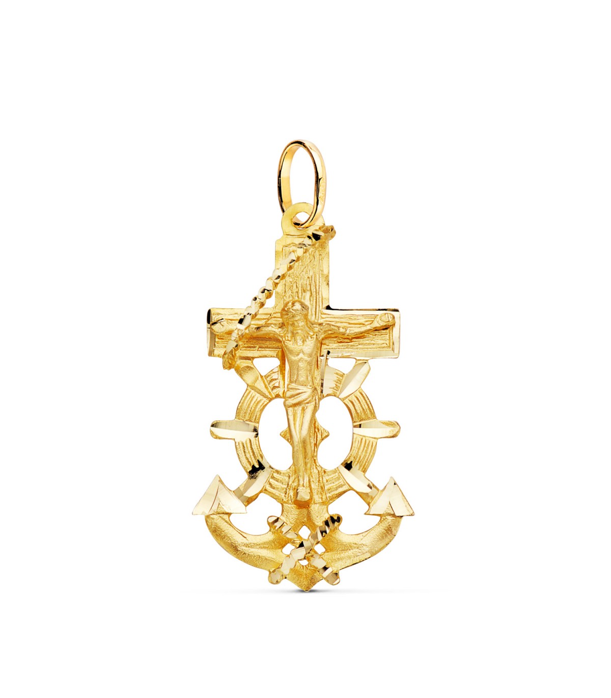 Croce con ancora e Cristo in oro massiccio 18kt 35mm - Ciondoli e gioielli religiosi