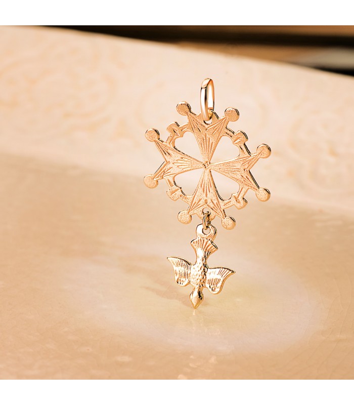 Colgante Cruz Huguenotte Oro 18K 40mm - joyas online - joyería de oro - cruz maltesa, hugonote, hugonota