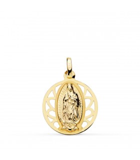 Virgen Guadalupe México Cerco Calado Oro 18K 18mm - colgante guadalupe - medallas religiosas