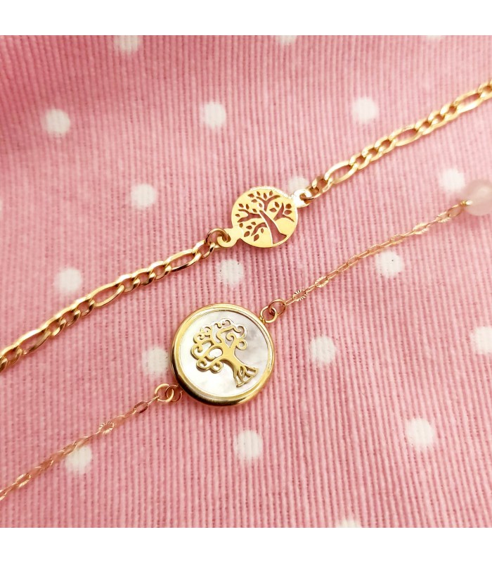 Bracelet Femme Or 18K Arbre de vie Nacre 20cm