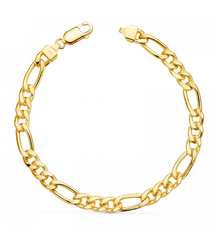 Pulsera Fígaro Oro 18 K 21 cm 6.5 mm - pulseras de hombre - pulseras oro par hombres - pulsera cadena - pulsera gruesa