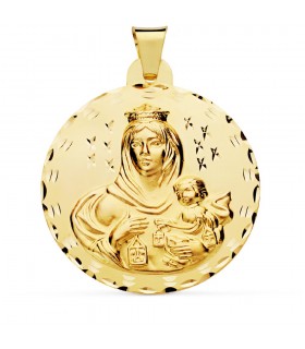 Medalla Virgen Carmen Oro 18K 42mm Tallada - medallas de oro, medallas religiosas