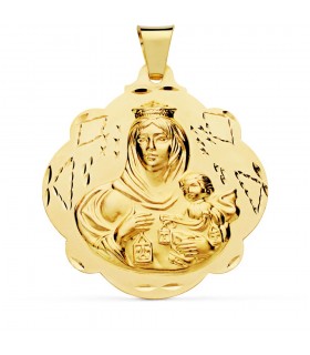 Medalla Virgen Carmen Oro 18 K 42 mm Pandereta - medallas de oro, medallas religiosas