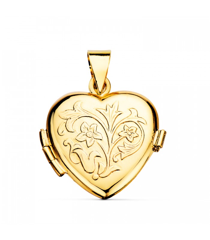 Ciondolo Portafoto Cuore oro 18 Kt 20 MM Floreale