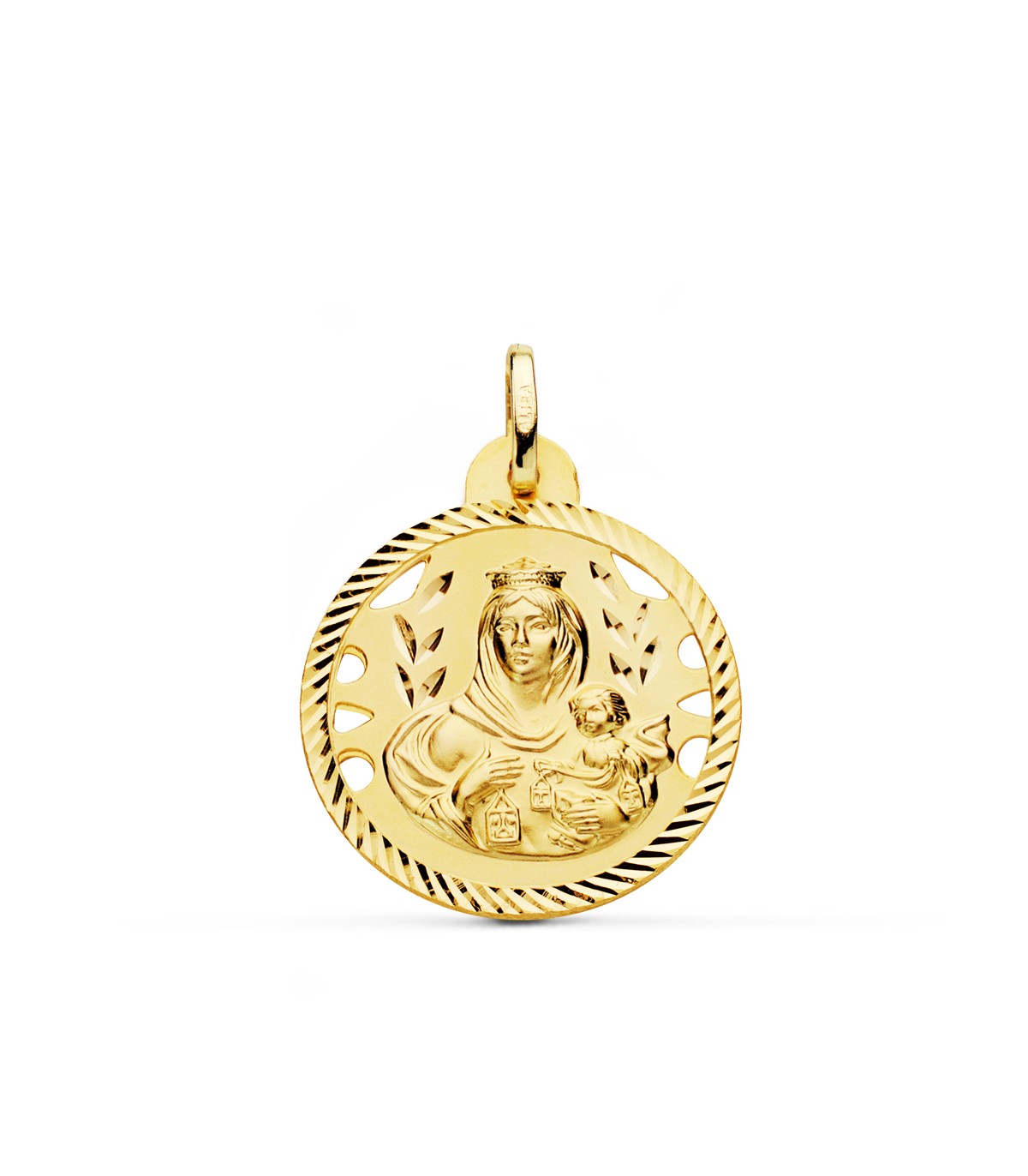 Medaglia religiosa della Madonna del Monte Carmelo: protezione e fede - Oro 750, 24 mm – Medaglia battesimale della Vergine