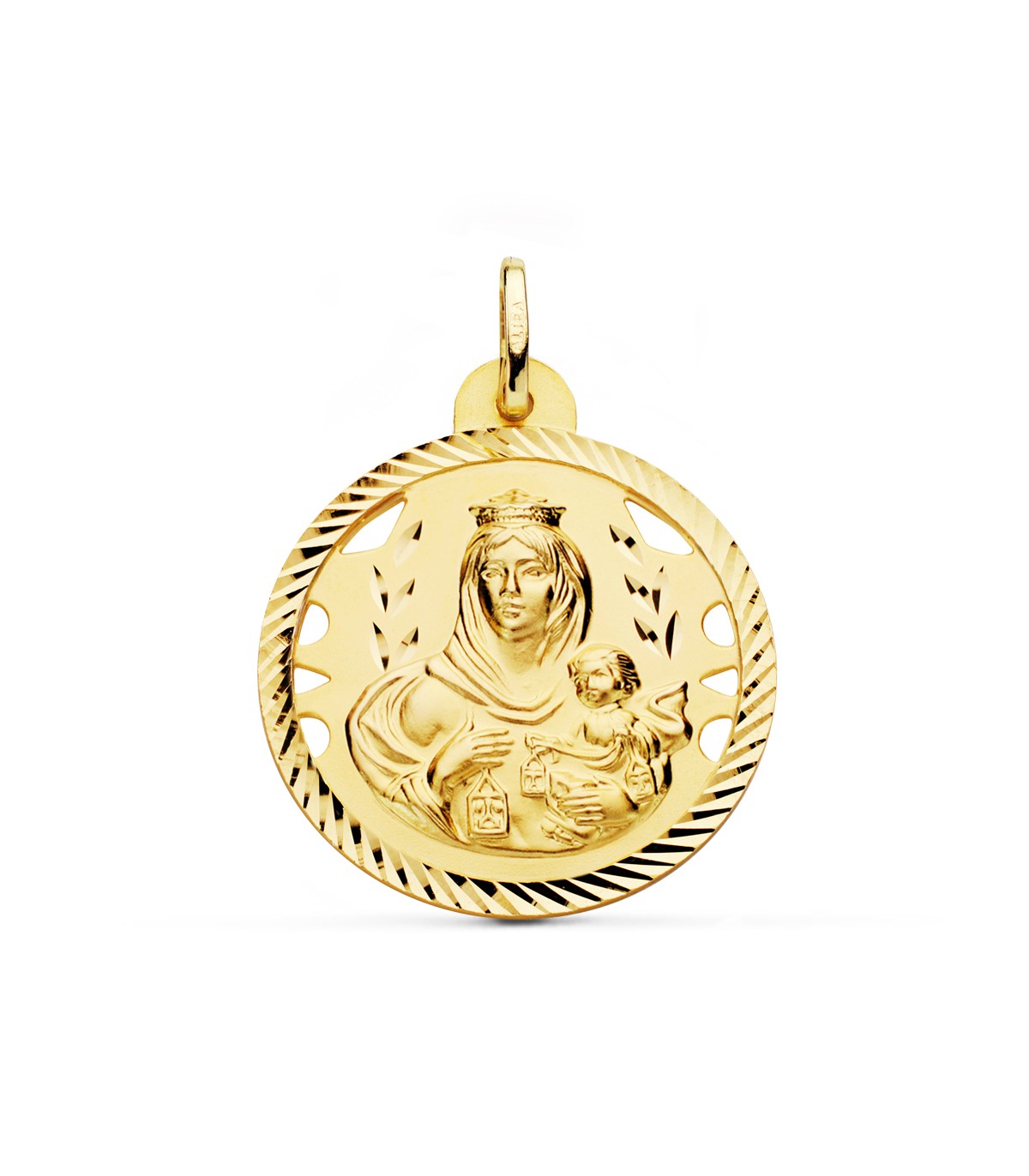Médaille Vierge du Mont Carmel Or 18 Carats 28mm Ajourée ✓ Bijouterie en ligne Alda Joyeros