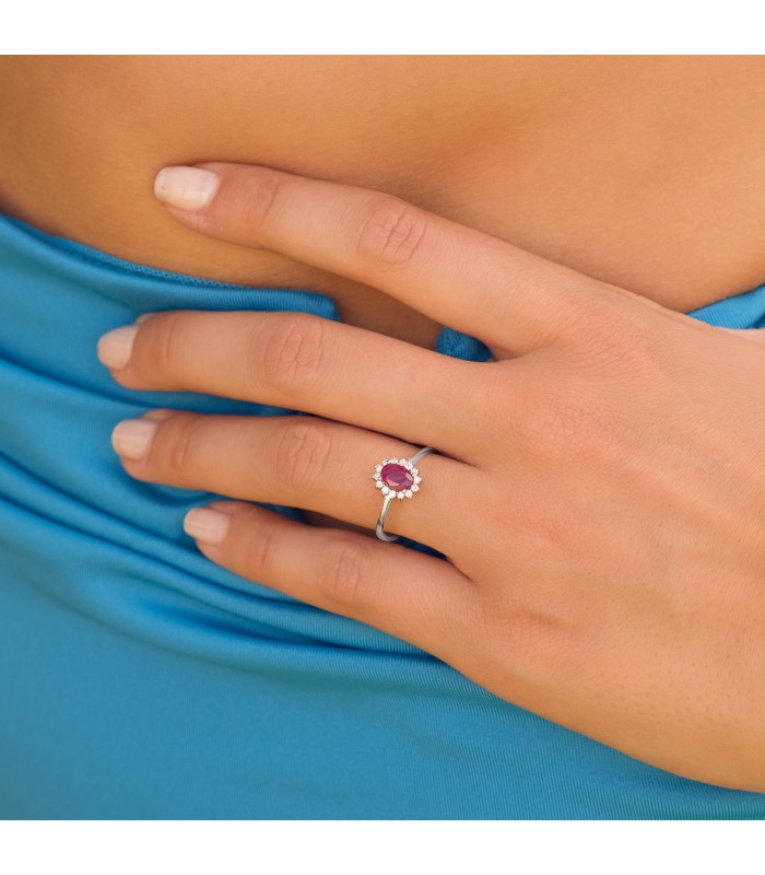 Diamantring mit Rubin Jasmin Weißgold 750
