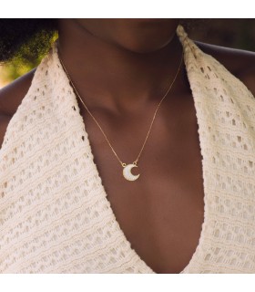 Gargantilla Mujer collar luna moon oro 18 kilates cadena forzada
