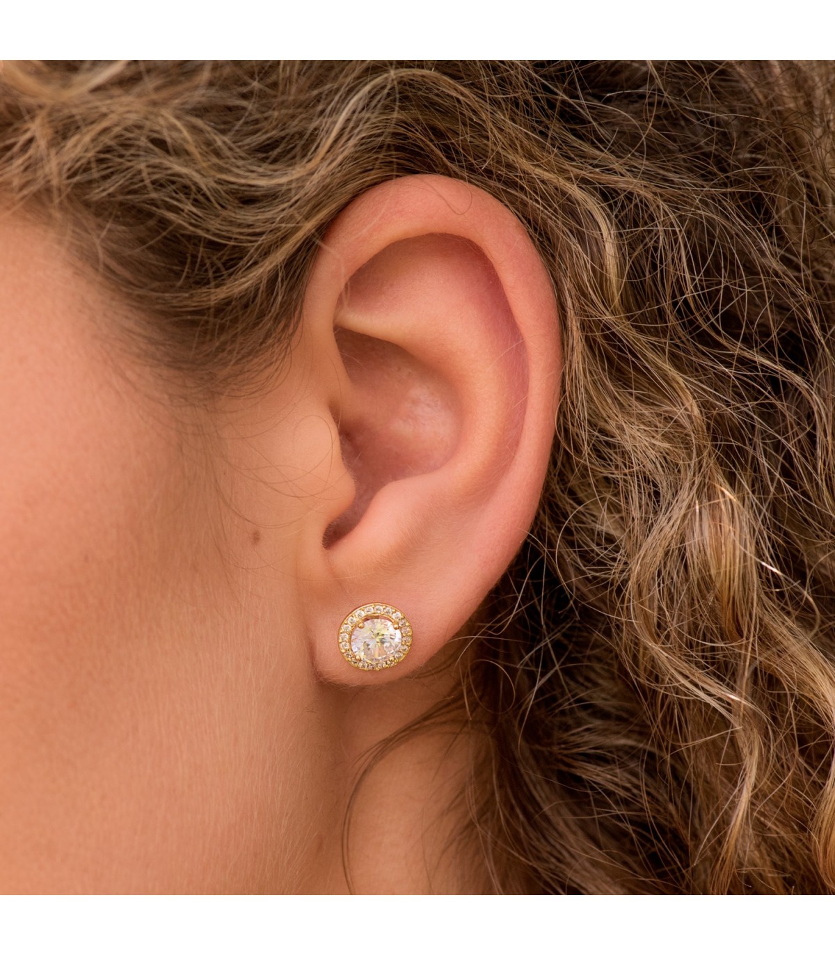 Orecchini punto luce Candida, ideale da donna, in oro giallo 18kt rosetta con zircone