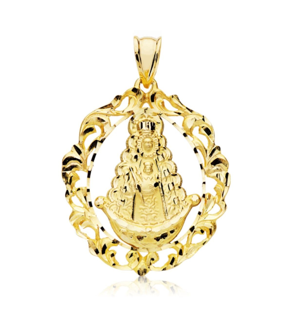 Medalla Virgen del Rocío Orla Oro 18K 40mm - blanca paloma - reina de las marismas - medalla religiosa oro