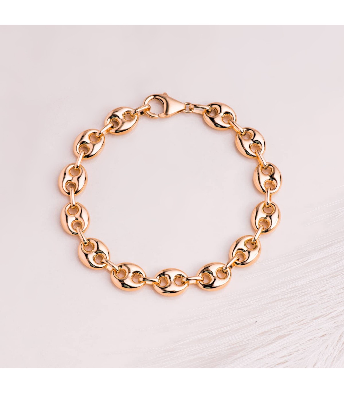 Pulsera Grano de Café Oro 18K 10mm 21cm | pulsera cadena |pulseras para mujer - pulsera de cadena calabrote