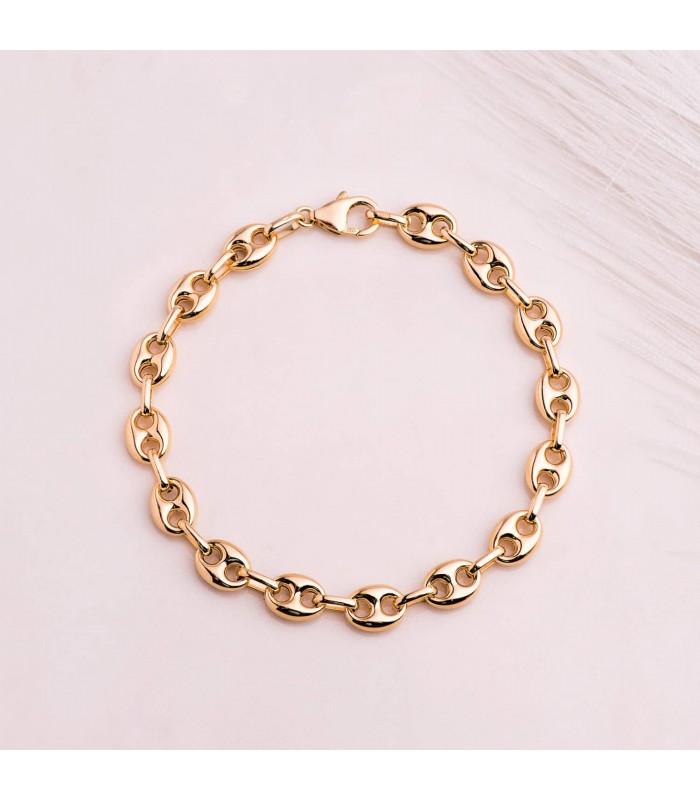 Pulsera Grano de Café Oro 18K 7.5mm 21cm | pulsera cadena |pulseras para mujer
