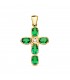 Pendentif Croix Or Jaune 28mm Émeraudes et Diamant