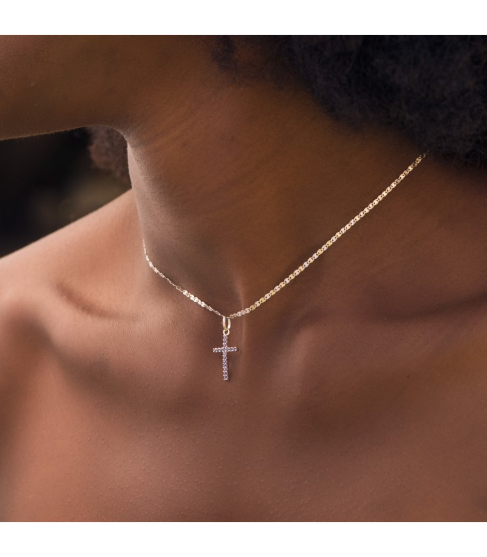 Colgante Cruz Oro Blanco 18k Ocean