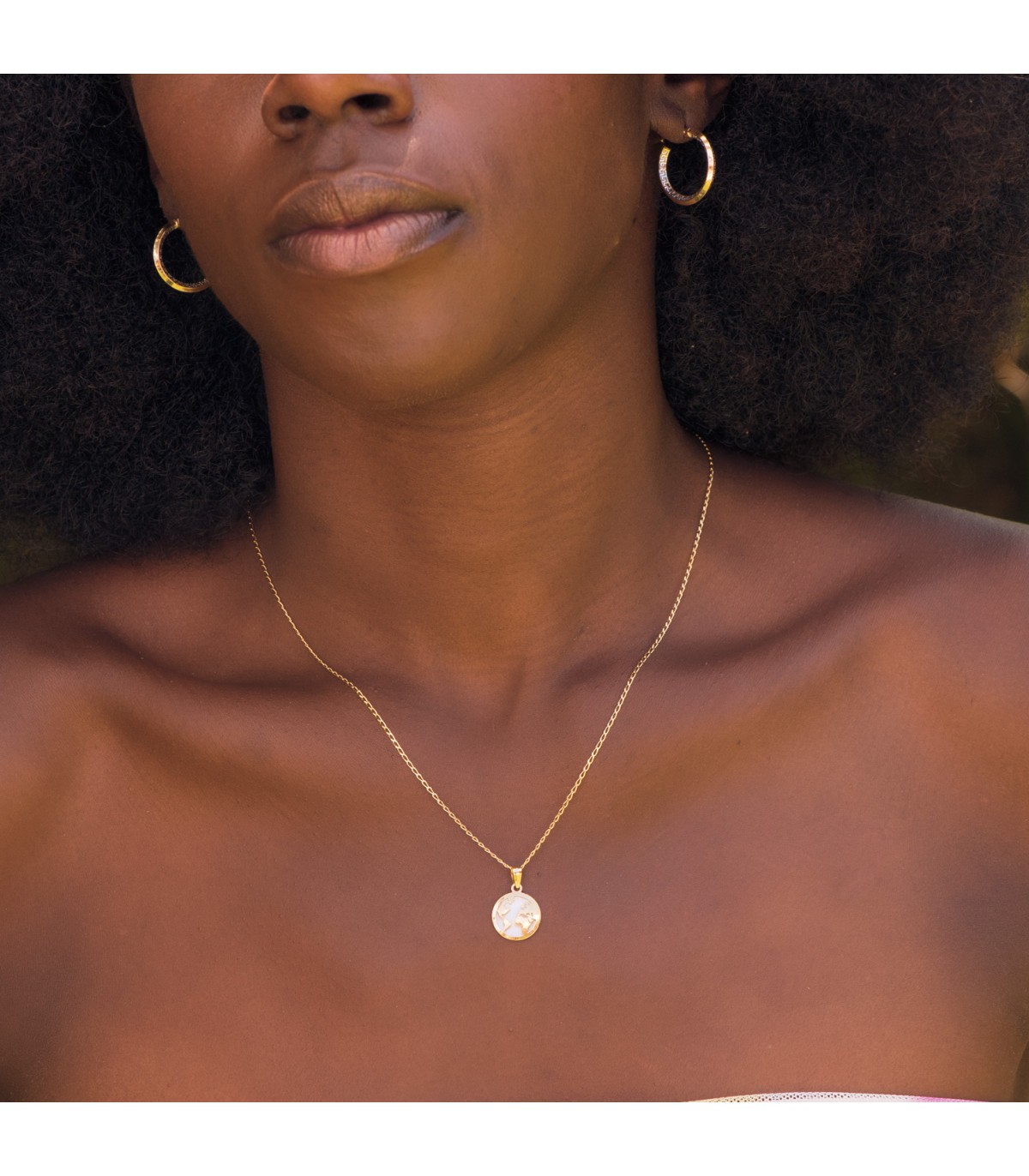 Pendentif Femme Or 18 K Monde Nacre 13 mm