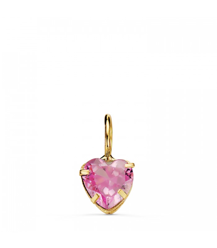 Ciondolo Cuore oro 18kt, zircone 5 mm, pietra colorata rosa | Collane donna