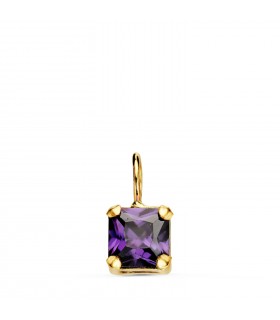 Amethyst Anhänger klein, 5 mm, Gold 18K, Kettenanhänger Zirkonia Carre