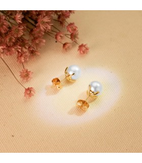 Orecchini con perle coltivate bianche 8 mm, Modello Kimi oro giallo 750