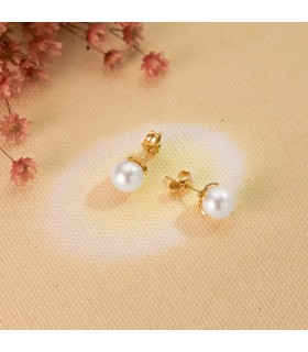 Pendientes de mujer Kimitsu Oro Amarillo 18K Perlas cultiuvadas 7 MM regalo niña madre