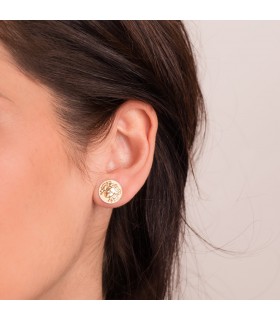 Orecchini da donna in oro 18 kt con motivo di Medusa, modello a bottonone, 12 mm.