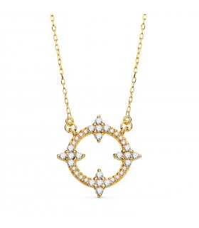 Collana in oro per donna, Gisli 18kt, girocollo con sole e catenina, pietre zirconi.