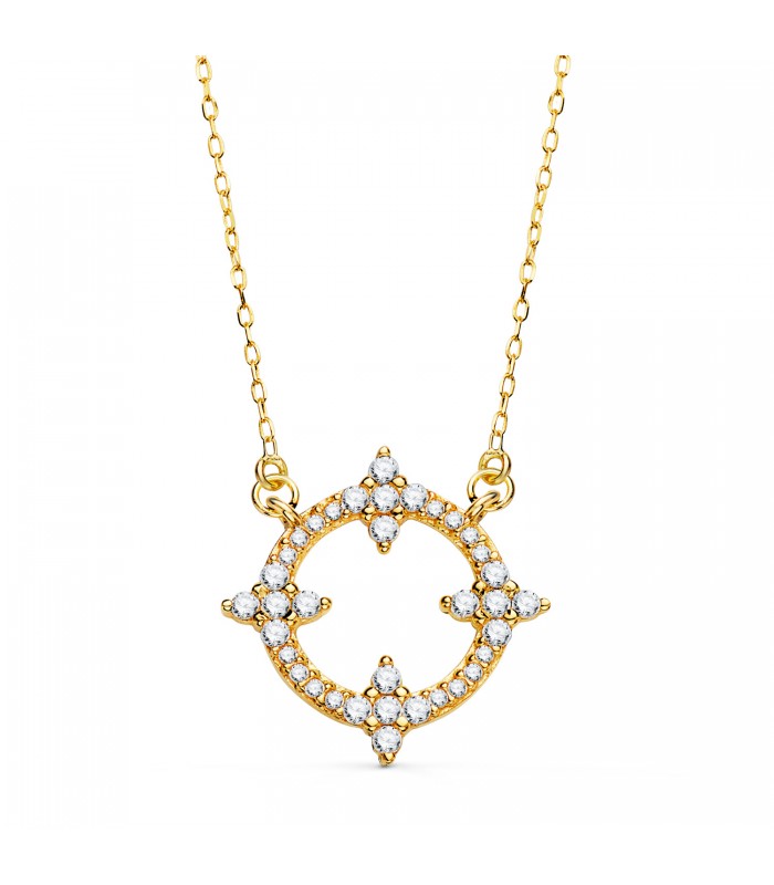 Collana in oro per donna, Gisli 18kt, girocollo con sole e catenina, pietre zirconi.