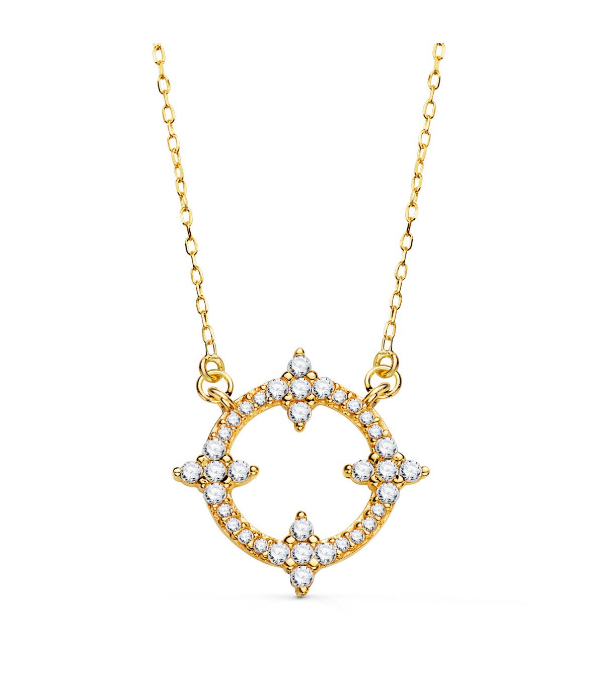 Collana in oro per donna, Gisli 18kt, girocollo con sole e catenina, pietre zirconi.
