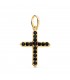 Ciondolo a forma di croce in oro giallo 18k, pietre nere | Collana croce d'oro 25mm