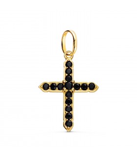 Cruz piedras negras Oro 18K cruz con piedras de colores colgante de cruz