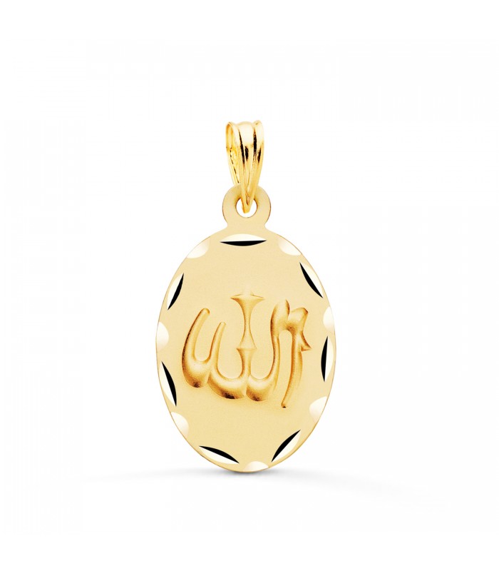 Dios Alá Medalla Oro 18K 22mm Oval Tallada - Medalla de oro - colgante allah en árabe