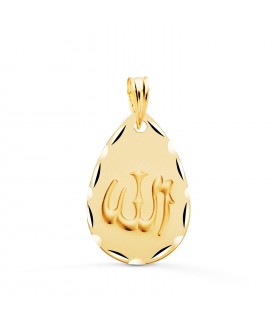 Dios Alá Medalla Oro 18K 21mm Gota Tallada - Medalla de oro - colgante allah en árabe