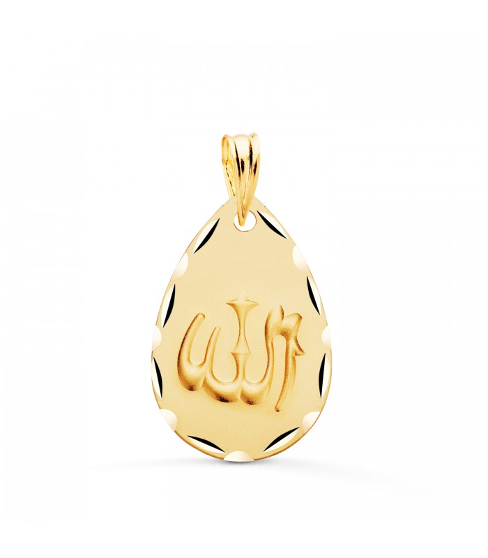 Dios Alá Medalla Oro 18K 21mm Gota Tallada - Medalla de oro - colgante allah en árabe