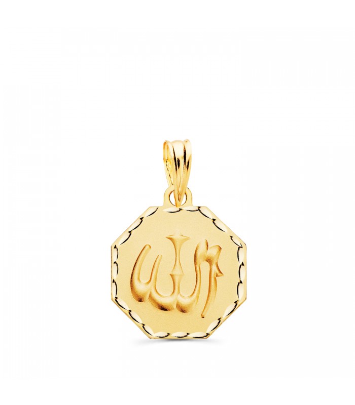 Dios Alá Medalla Oro 18K 14mm Hexágono Tallada - Medalla de oro - colgante allah en árabe