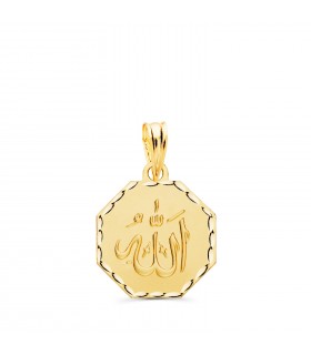 Medalla Dios Alá Oro 18K 14mm Hexágono Tallada - colgantes islam mulsumán