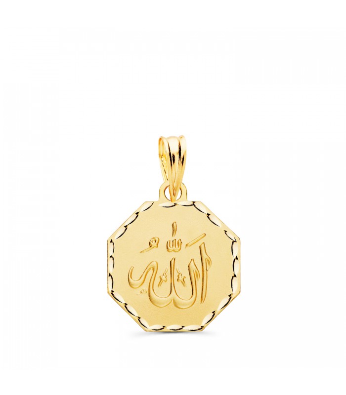 Pendentif Dieu Allah Facetté 14mm Or 18K Hexagone