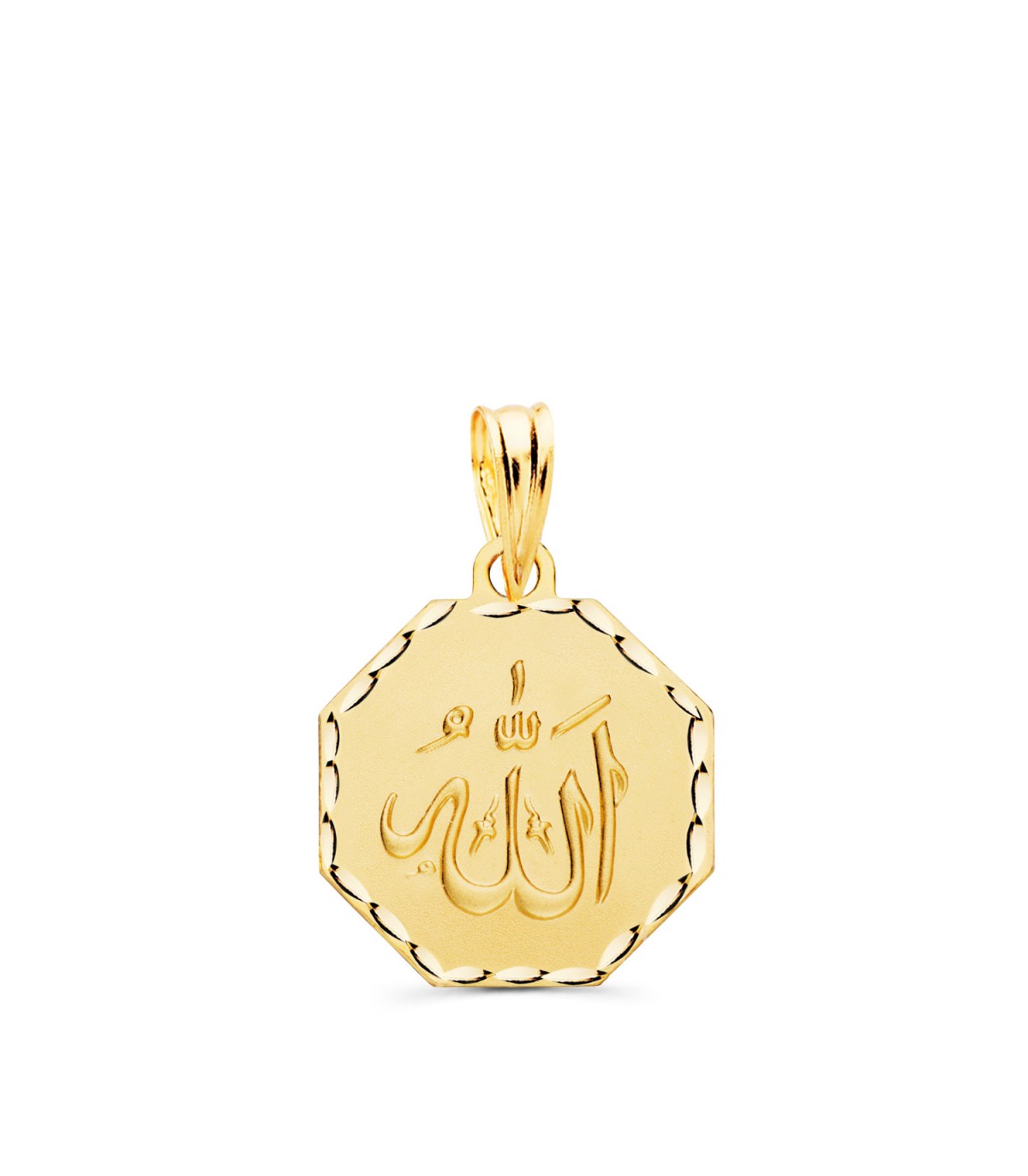 Medalla Dios Alá Oro 18K 14mm Hexágono Tallada - colgantes islam mulsumán