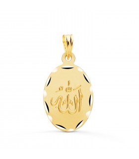 Medalla Dios Alá Oro 18K 23mm Oval Tallada - colgantes islam musulmán