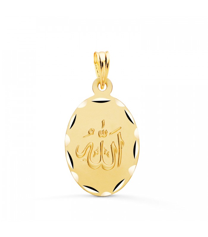 Medalla Dios Alá Oro 18K 23mm Oval Tallada - colgantes islam musulmán