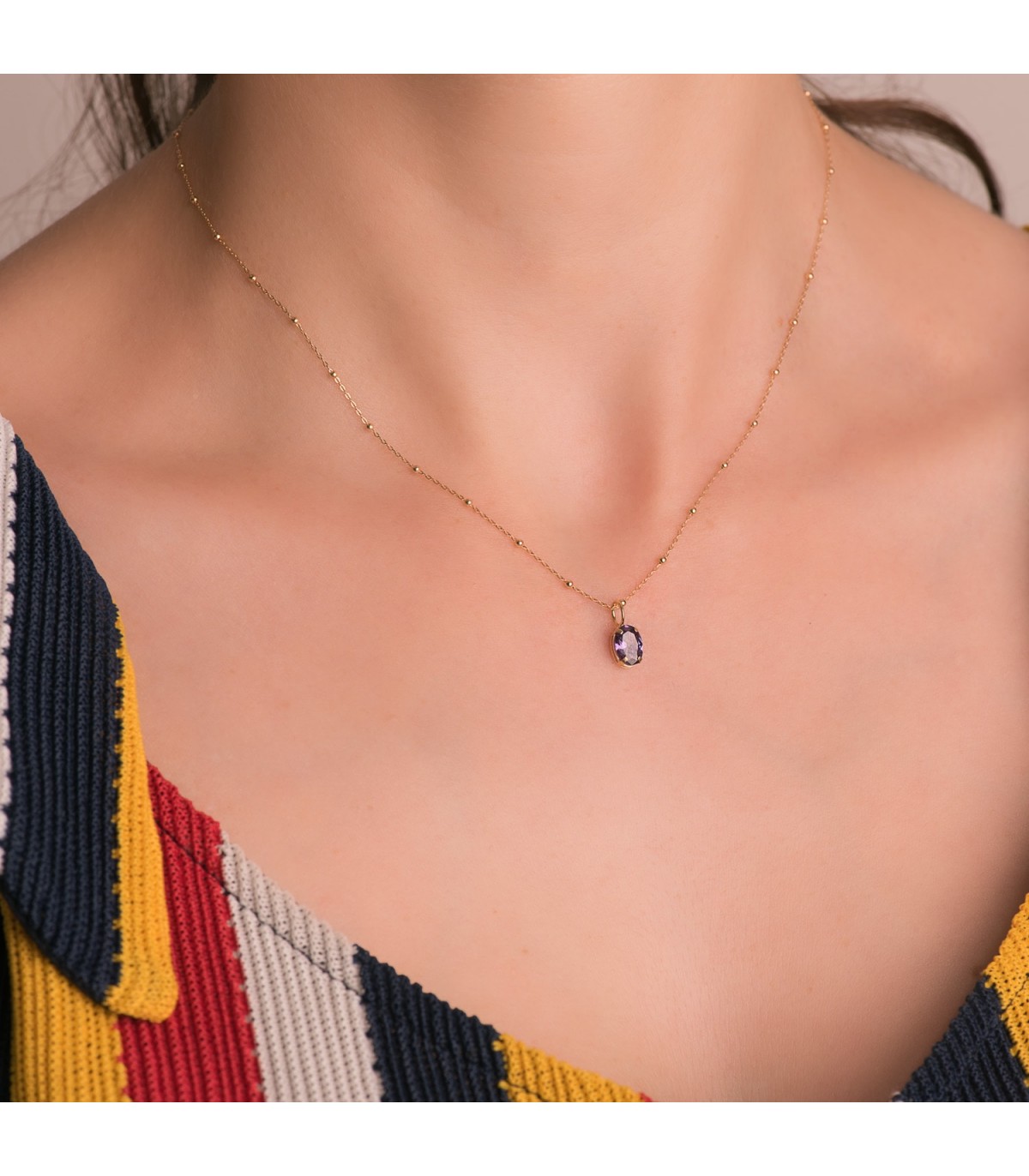 Pendentif Selene Or 18K Améthyste | pendentif pour femme  | pendentif or | bijoux femme or