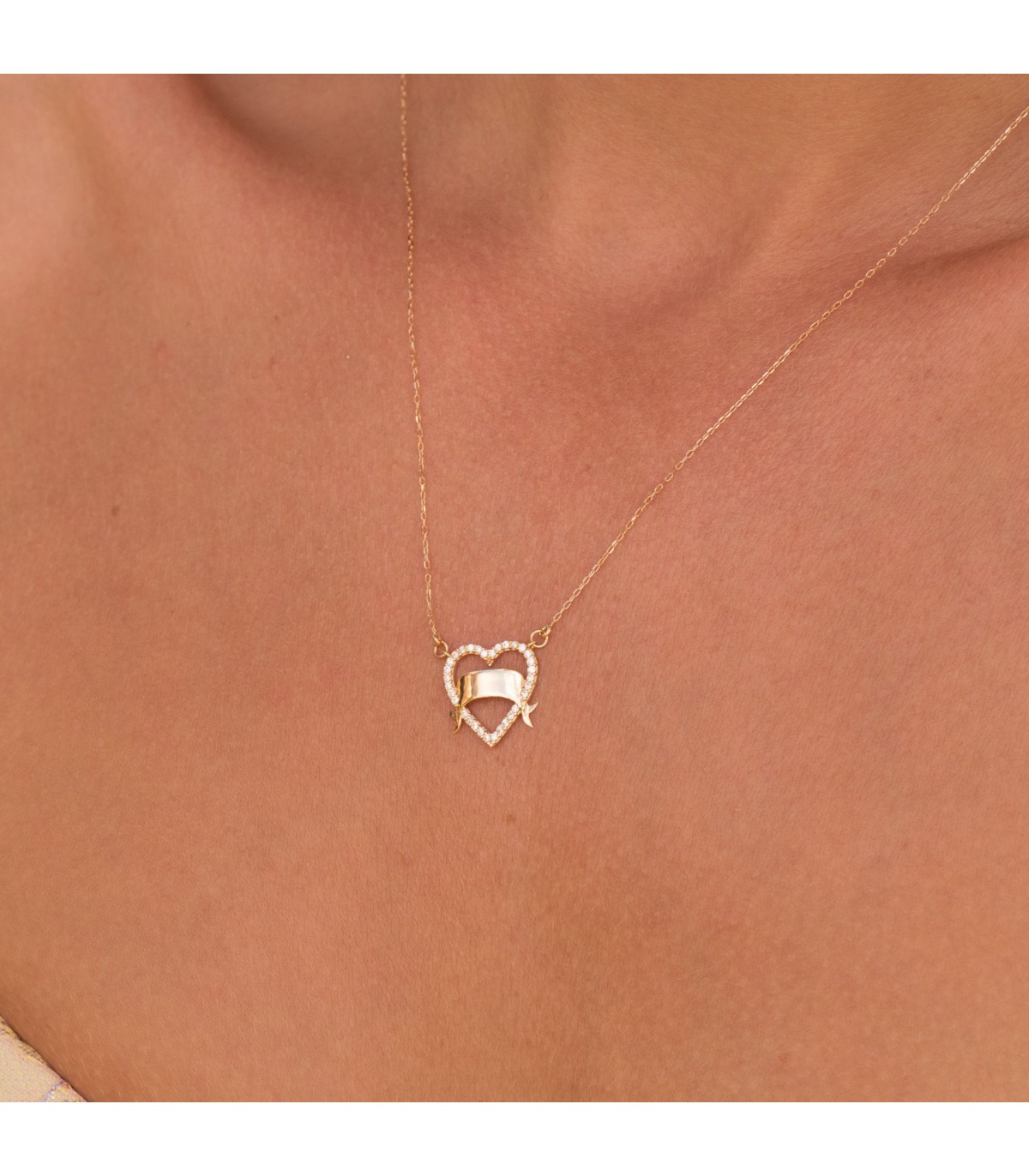 Collier personnalisé Coeur Or 18K Bande | collier femme or | bijoux personnalisables collier femme or
