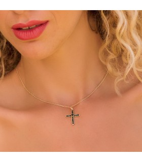 Cruz piedras negras Oro 18K cruz con piedras de colores colgante de cruz