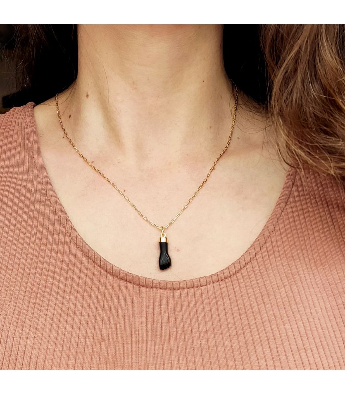 Ciondolo portafortuna pugno, Charm Mano oro 18kt 19mm, colore nero ebano/ onice