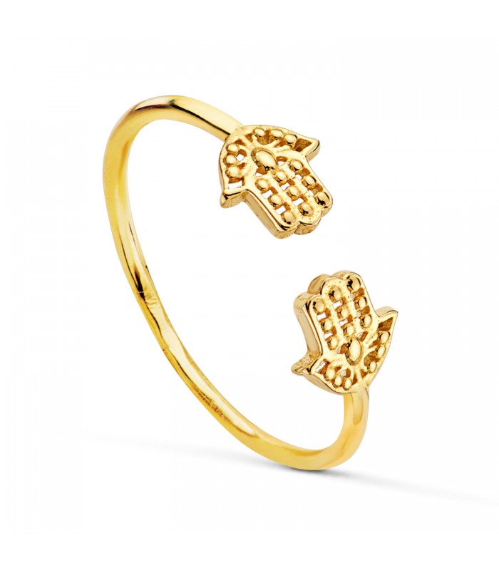Anillo abierto Oro 18K Manos de Fátima - sortijas de mujer, anillos de oro, amuleto de la suerte