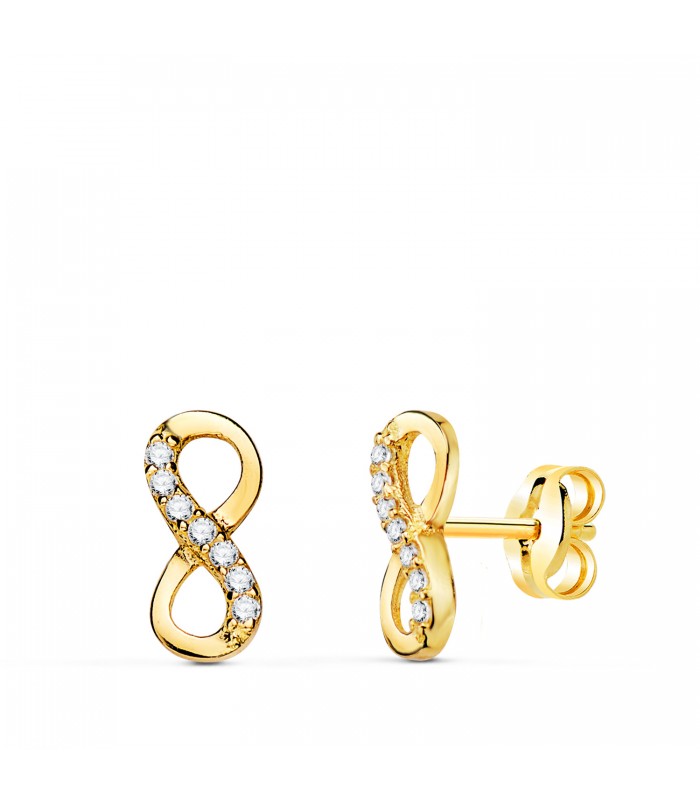 Pendientes infinito Oro 18K Circonitas - pendientes de oreja segundo pendiente