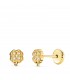 Orecchini per bambina oro 18Kt Quadrifoglio 5,5mm, chiusura a perno, pave zirconi