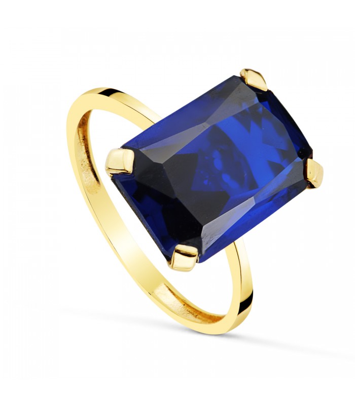 Anello con Spinello blu in oro giallo 18 carati. Anelli da donna, pietra semi preziosa.