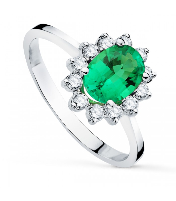 Bague Eowyn Or 18K Émeraude et Diamants. Bague en or blanc 18 carats.
