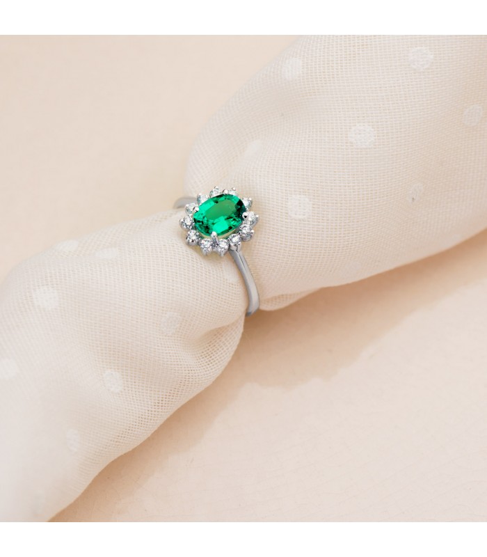 Smaragd Ring mit Diamanten Eowyn 750 Weißgold