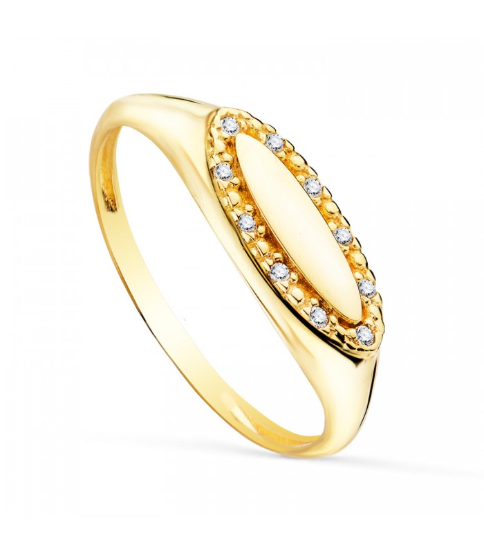 Anillo Sello Ojival Oro 18K Circonitas - anillo personalizado - sello de mujer - anillos de oro corazón