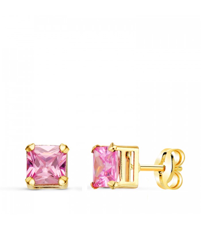 Pendientes pequeños Bella piedra Rosa - pendientes de oreja, oro amarillo 18 kilates, joyas de mujer